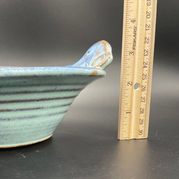 Vintage Art Pottery Manatee Bowl Jamie De Guzman Blue Green Nautical Beach Ocean - Picture 10 of 10